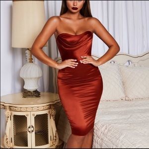 Oh polly copper satin dress